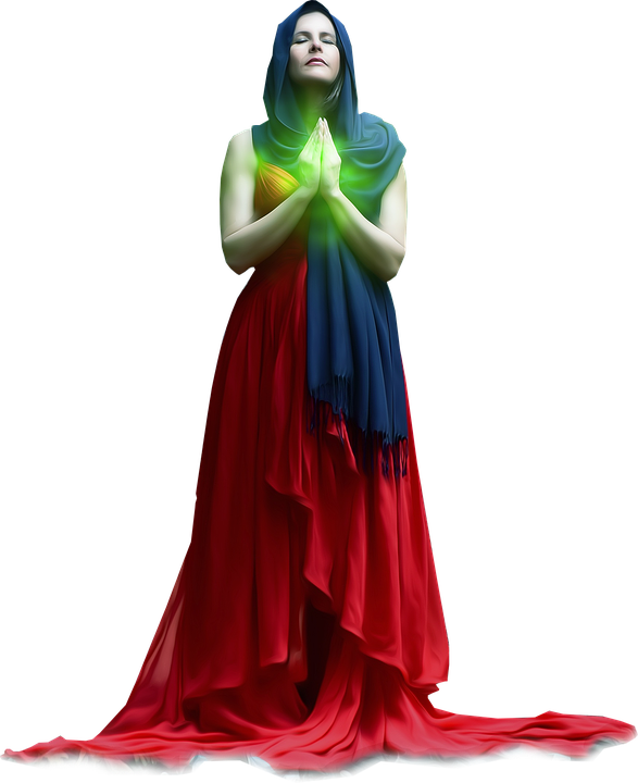 Colorful Meditation Womanin Red Dress PNG