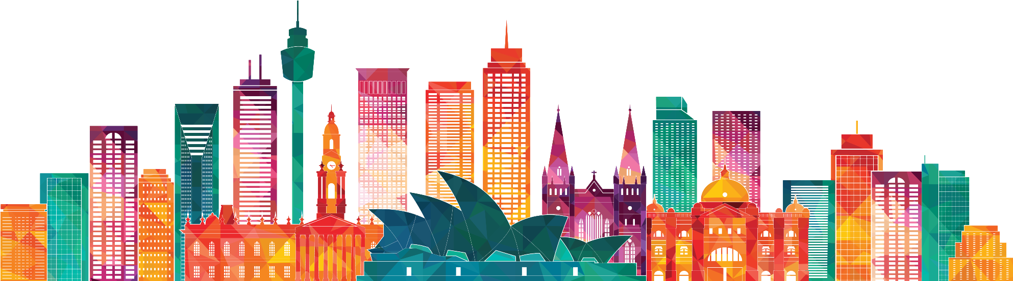 Colorful Melbourne Skyline Illustration PNG