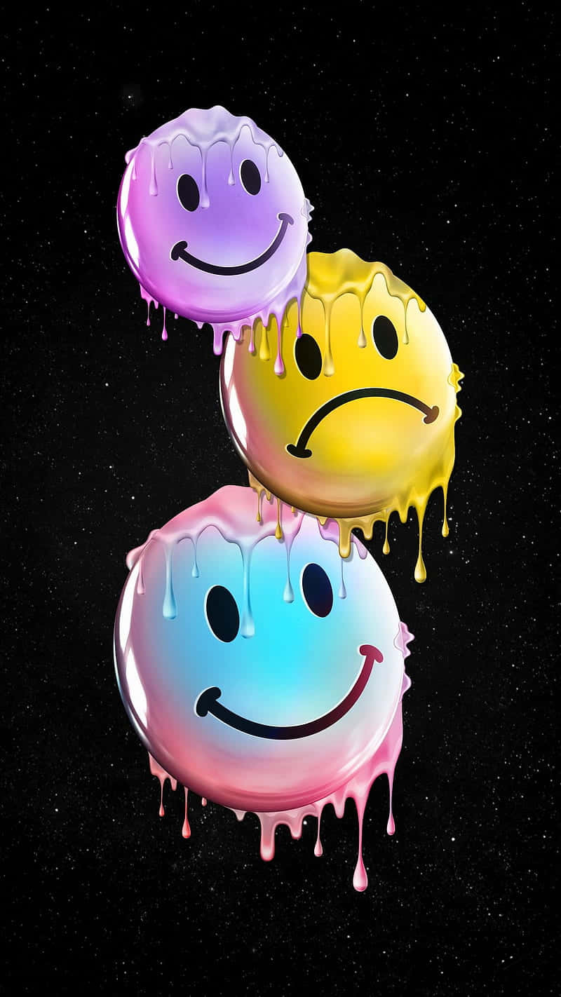 Colorful Melting Smiley Faces Wallpaper