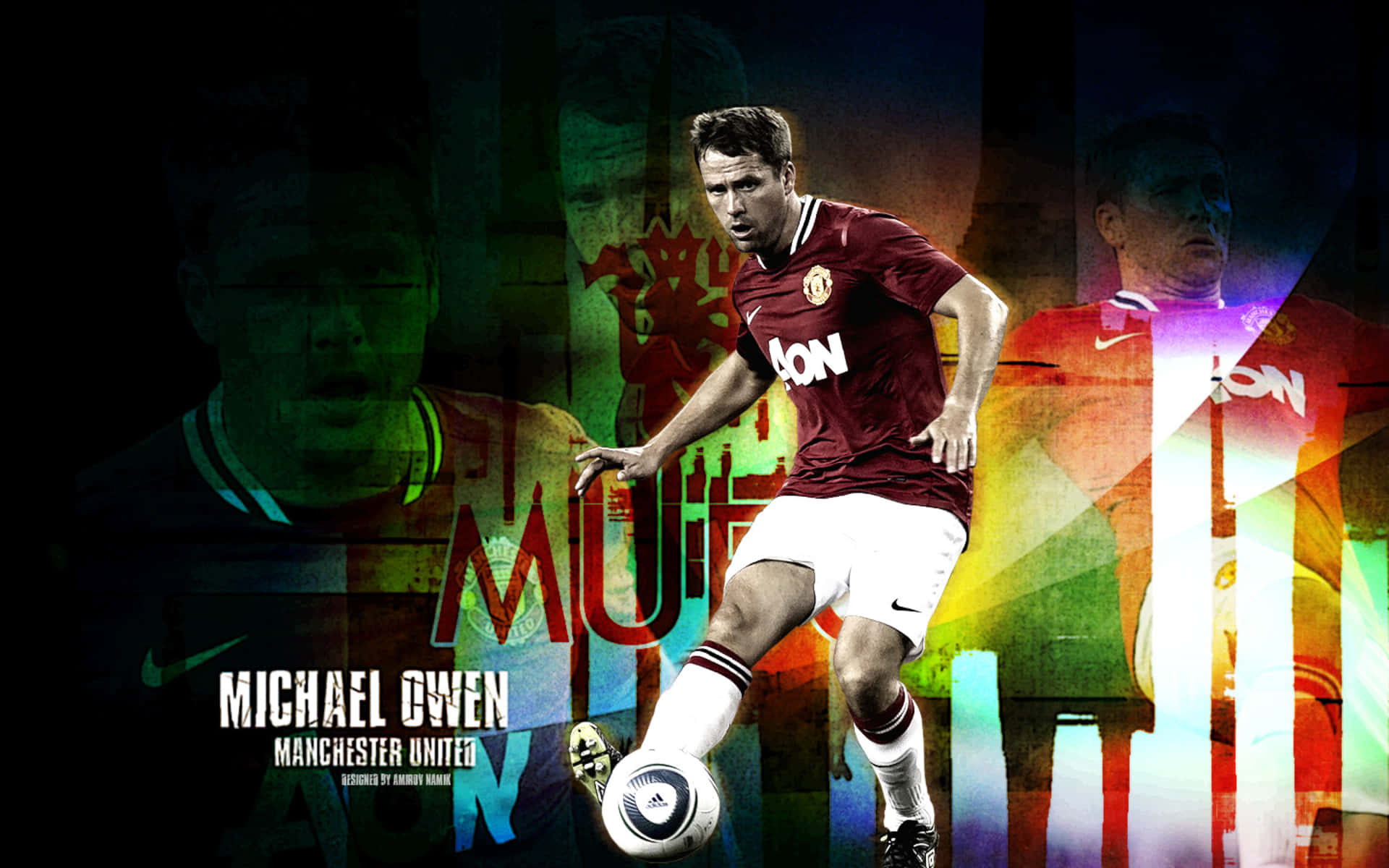 Färggladaffisch Med Michael Owen Från Manchester United. Wallpaper