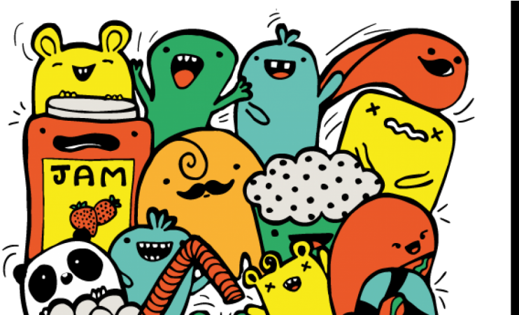 Colorful Monster Doodle Gathering PNG