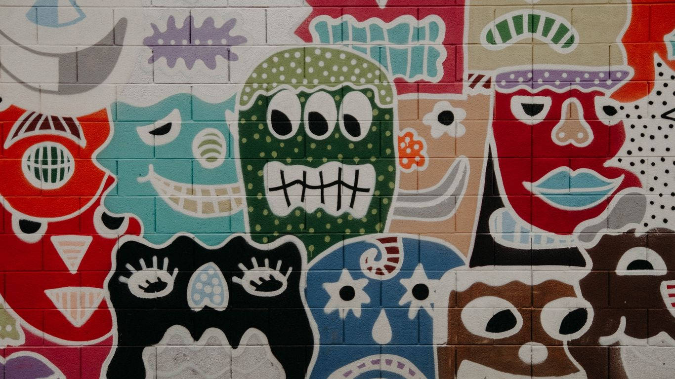 Colorful Monster Faces Graffiti Laptop Background