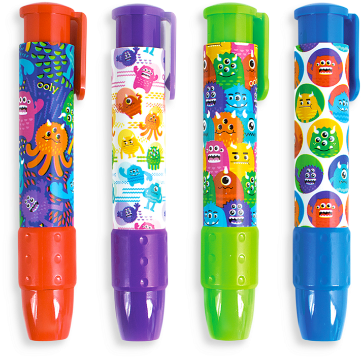 Colorful Monster Themed Erasers PNG