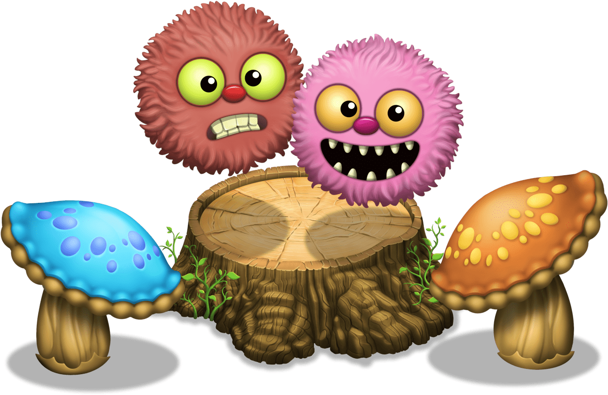 Colorful Monstersand Mushrooms PNG