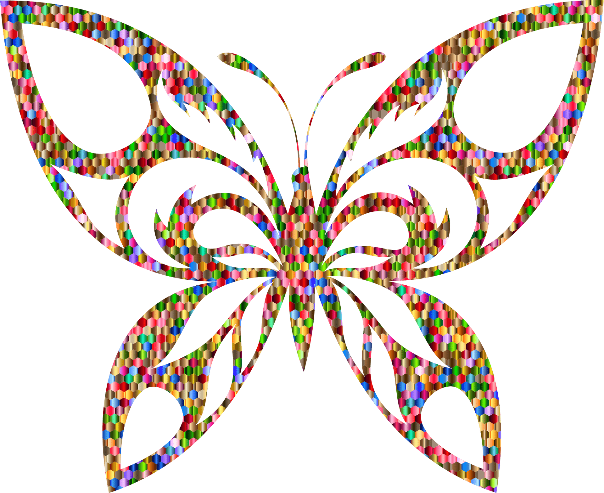 Colorful Mosaic Butterflyon Blue Background PNG