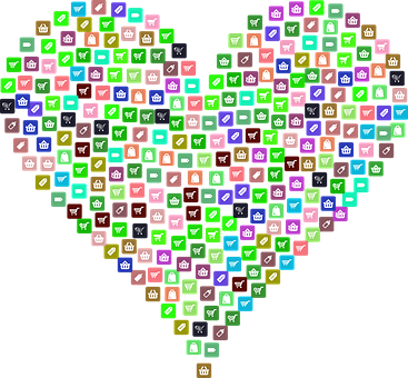 Colorful Mosaic Heart Pattern PNG