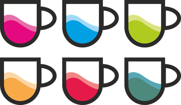 Colorful Mugs Graphic Design PNG