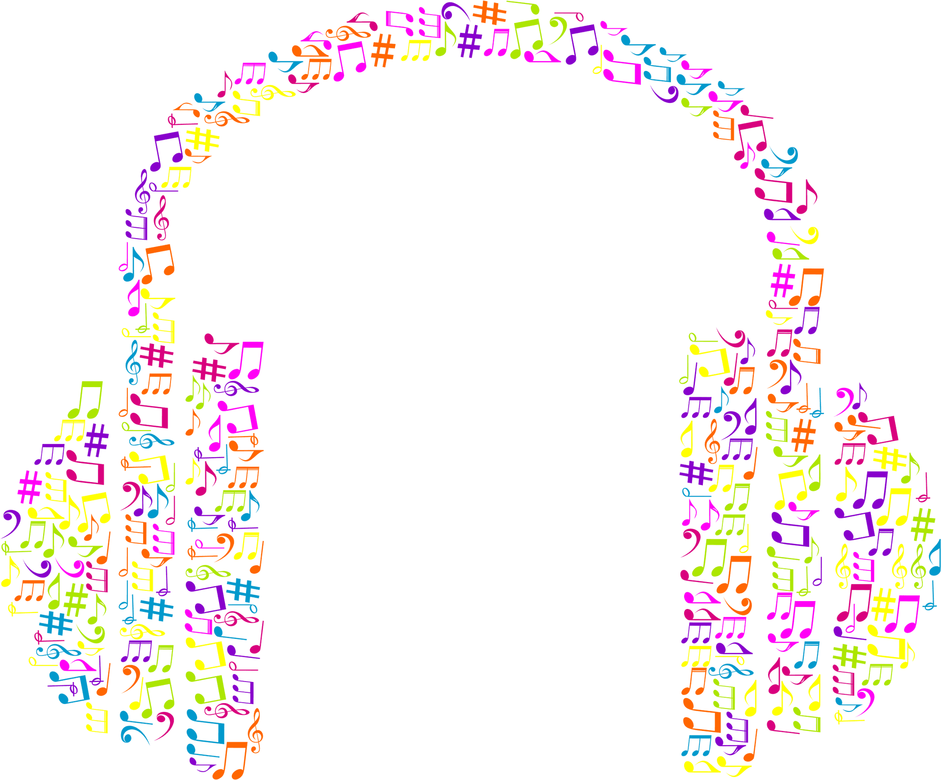 Colorful Music Notes Headphones PNG