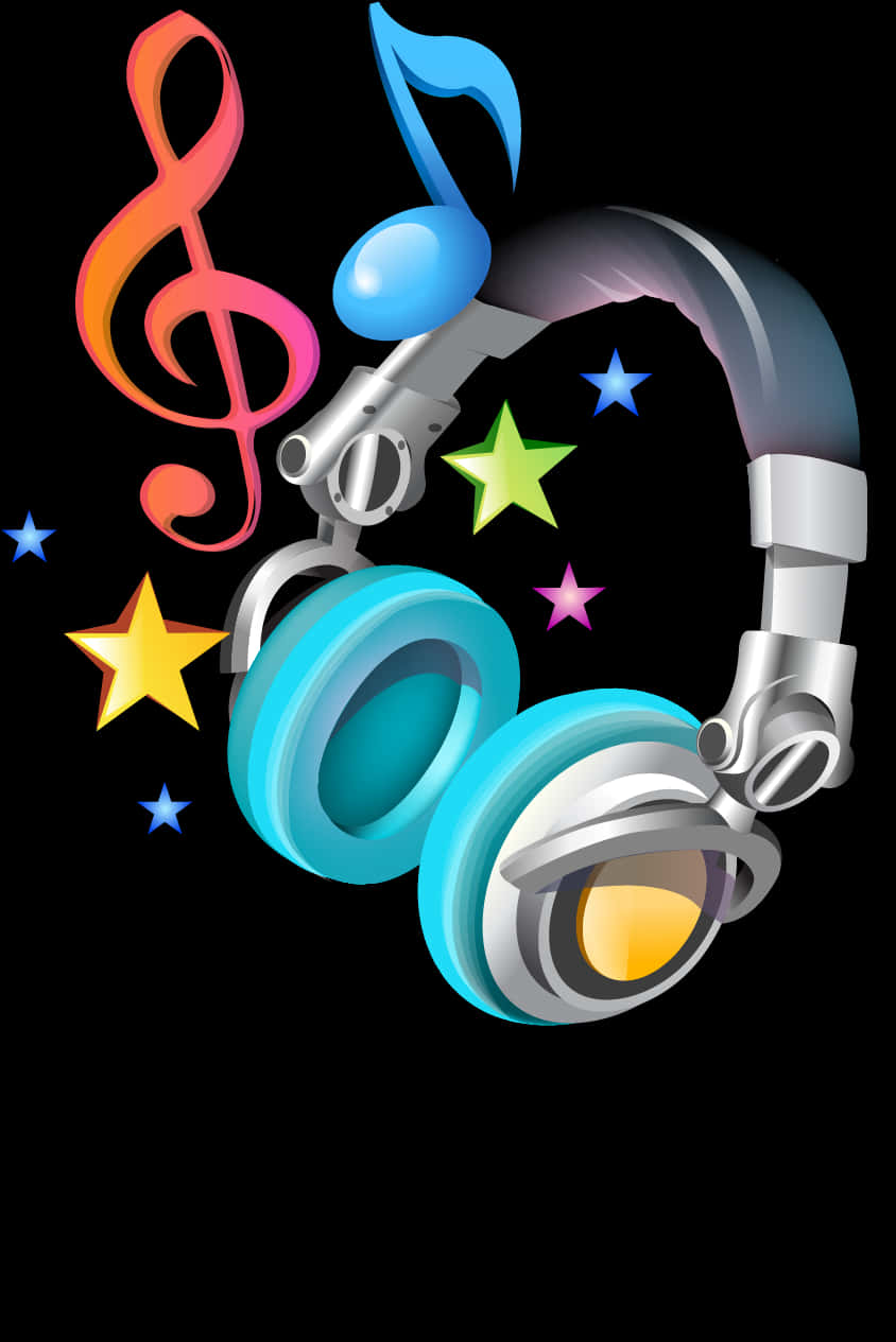 Colorful Music Notesand Headphones PNG