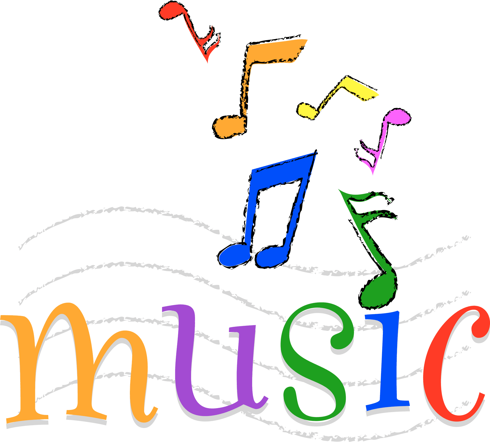 Colorful Music Notesand Word PNG