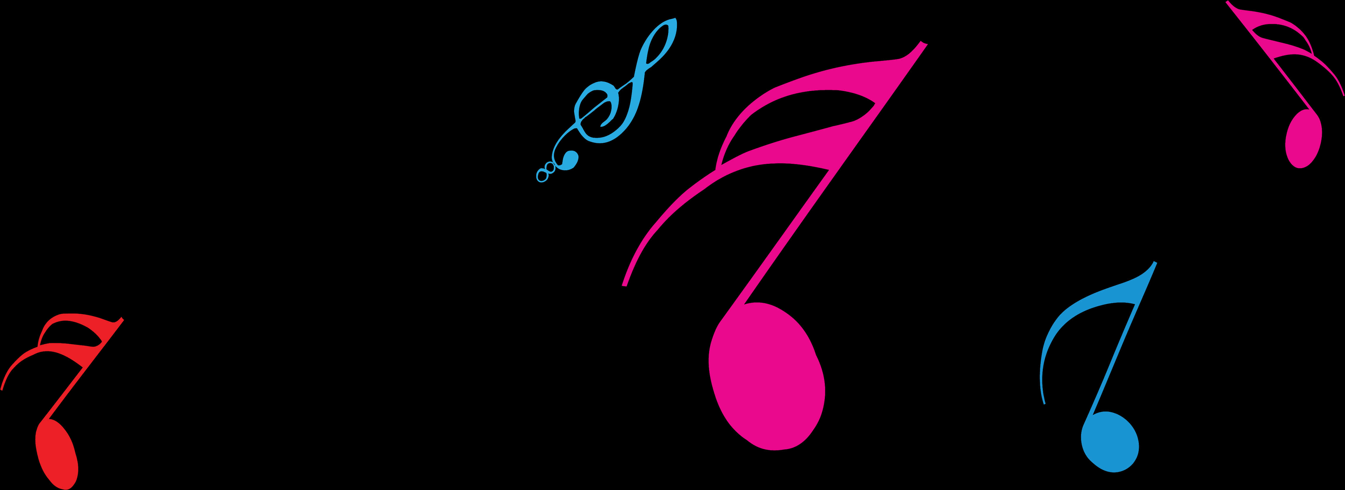 Colorful Music Noteson Black Background PNG
