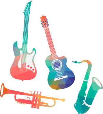 Colorful Musical Instruments Vector Illustration PNG