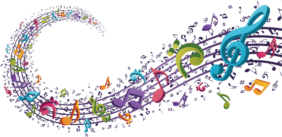 Colorful Musical Notes Wave PNG