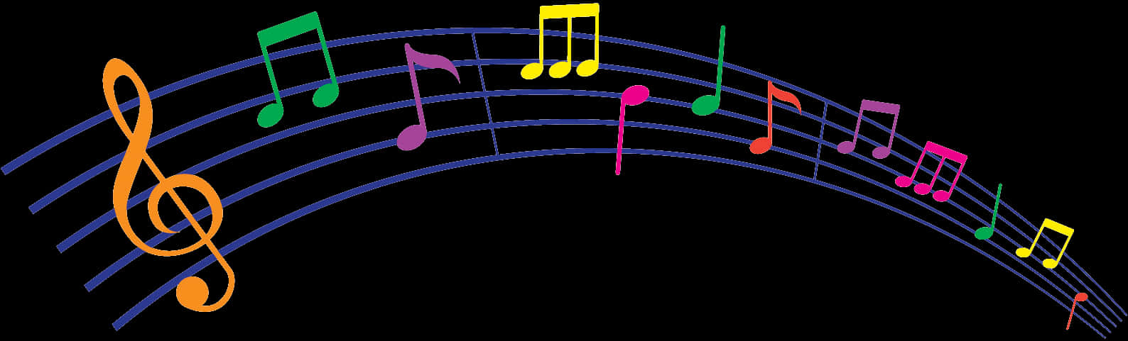 Colorful Musical Noteson Staff PNG