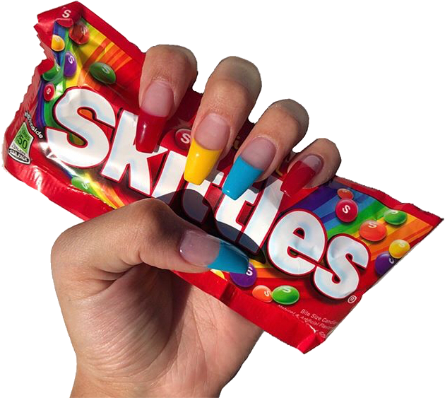 Colorful Nails Holding Skittles Package PNG