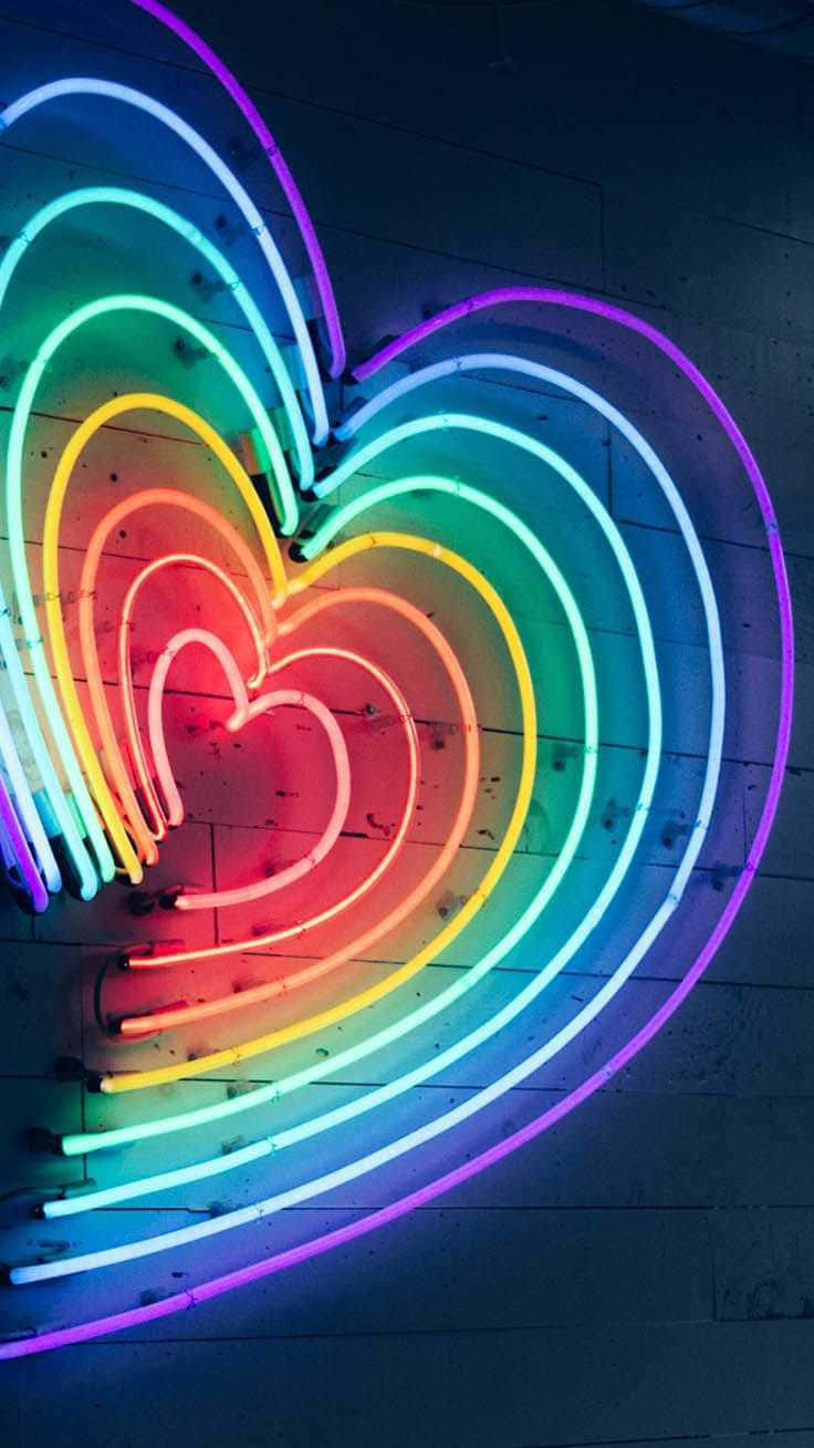 Colorful Neon Heart Lights Wallpaper