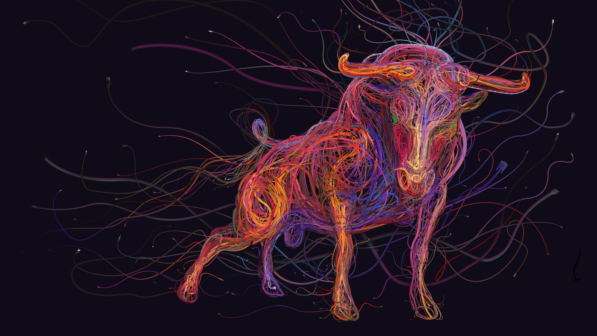 Colorful Neon Ox Dark Abstract