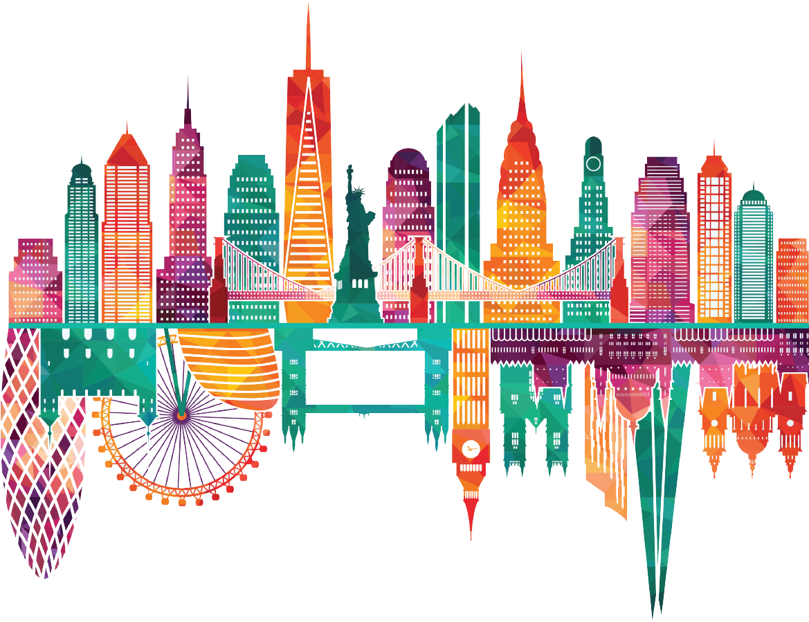 Colorful New York City Skyline Illustration PNG