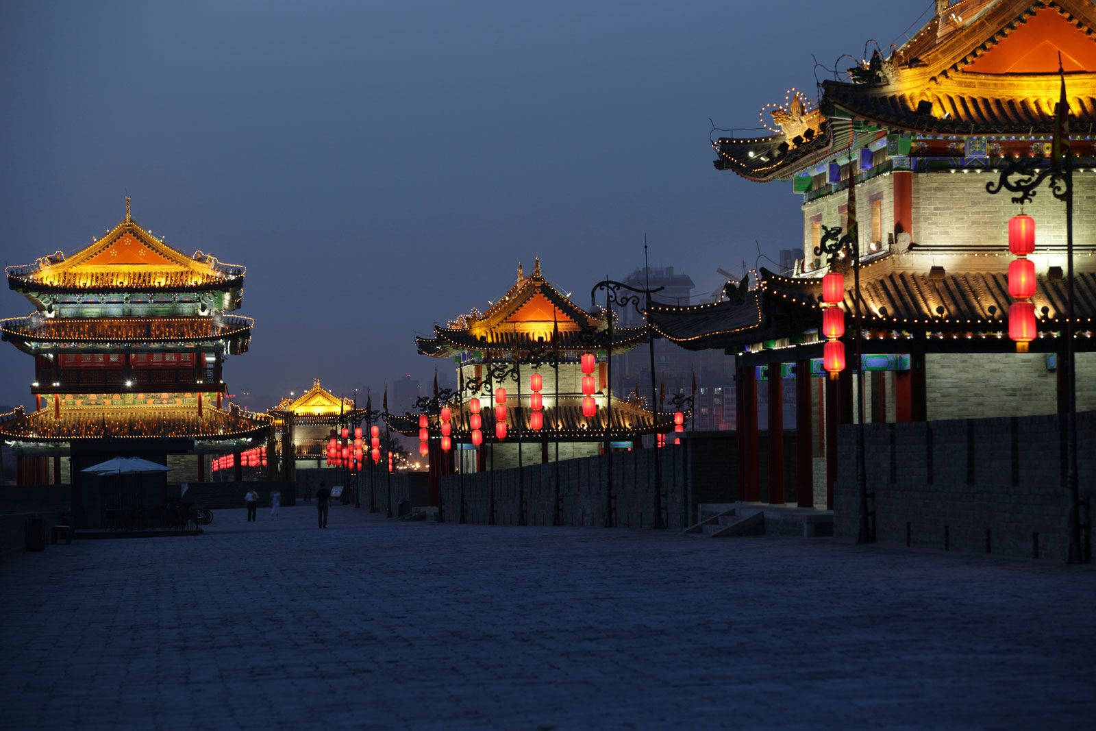 Colorful Night In Xian City Wall