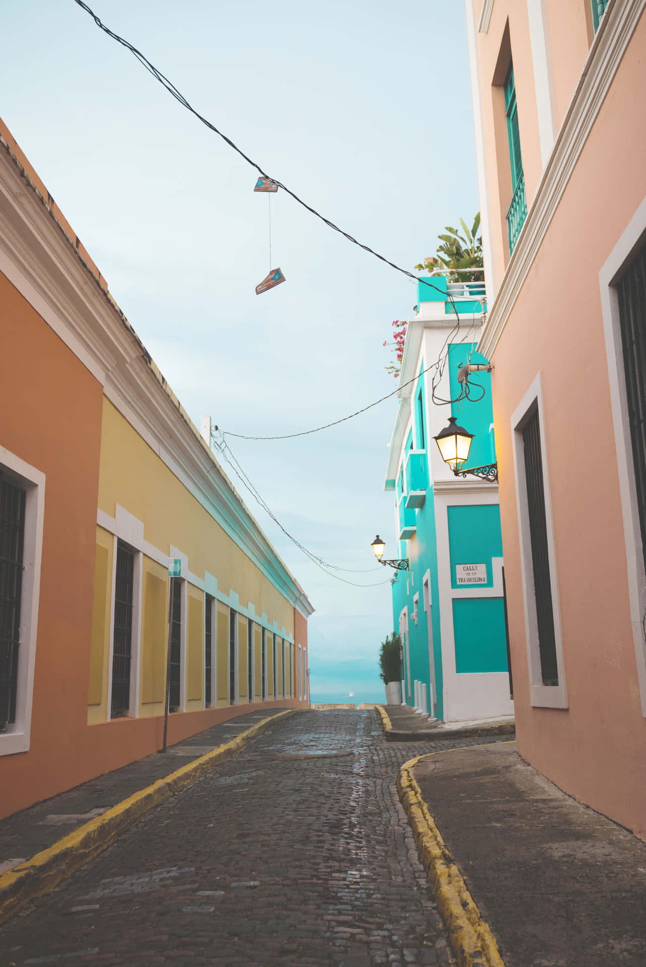 Kleurrijke Oude San Juan Straat Puerto Rico Achtergrond