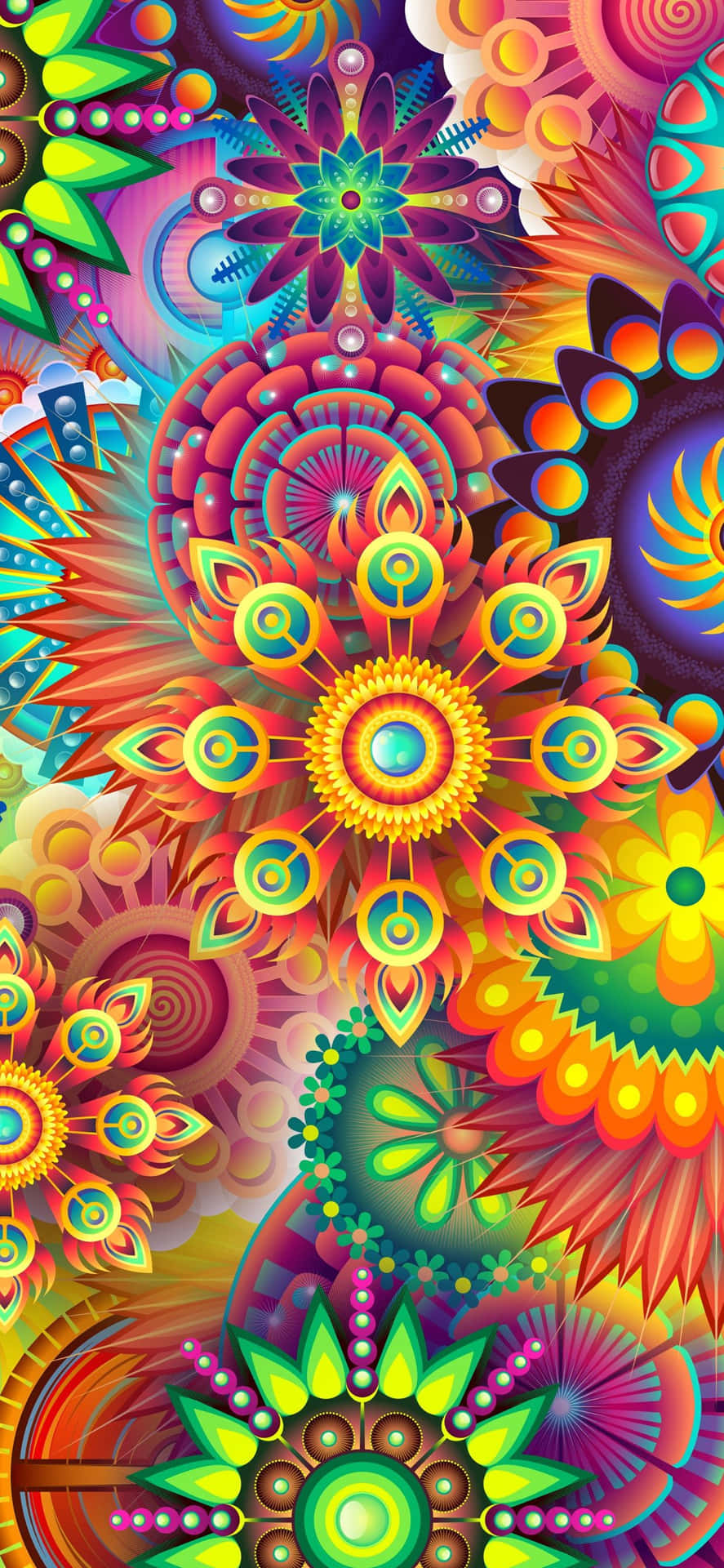 Et farverigt abstrakt mønster med mange farverige blomster Wallpaper