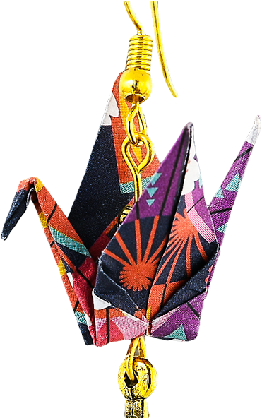 Colorful Origami Crane Earring PNG