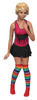 Colorful Outfit3 D Rendered Girl PNG