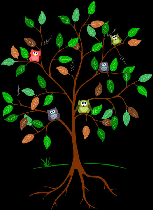 Colorful Owlson Treewith Roots PNG