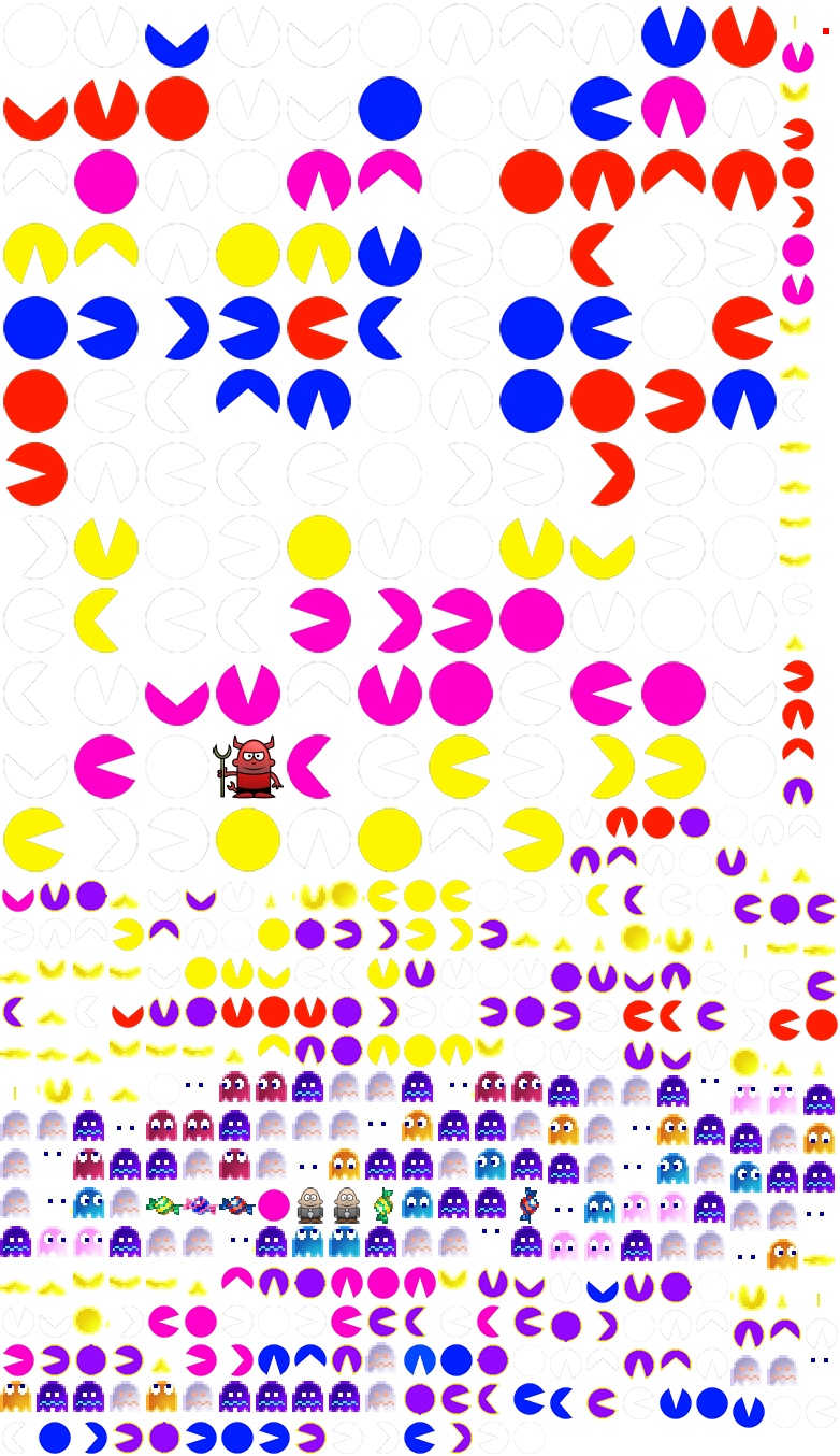 Colorful Pac Man Patternwith Ghostsand Fruit PNG