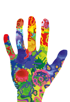 Colorful Painted Hand Artwork PNG
