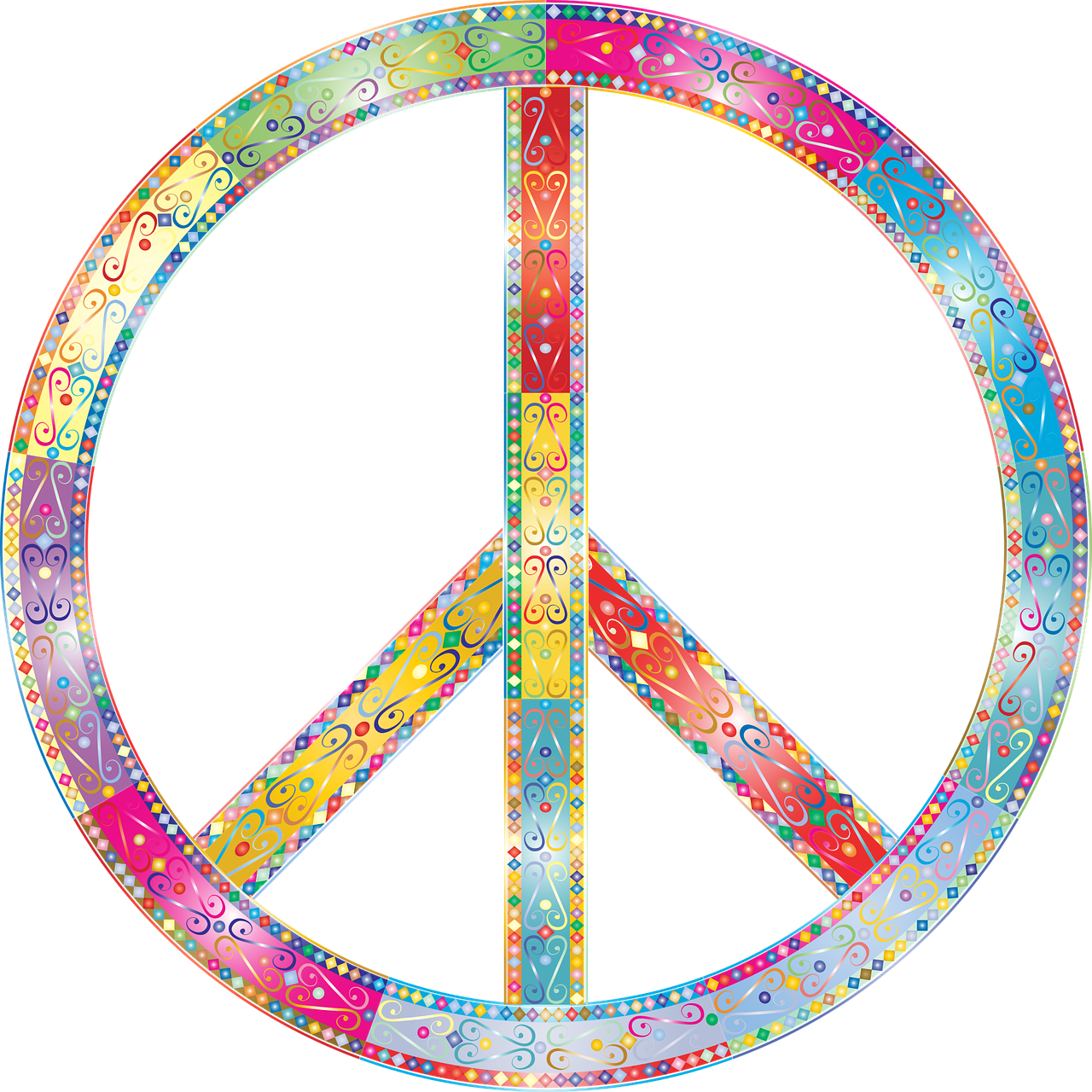 Colorful Paisley Peace Symbol PNG