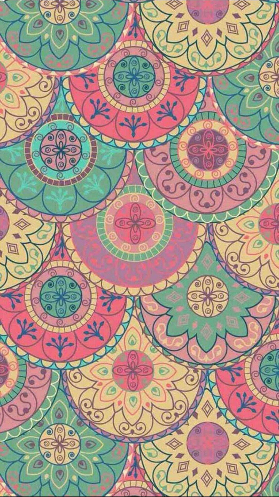 Colorful Paisley Print Circles Wallpaper