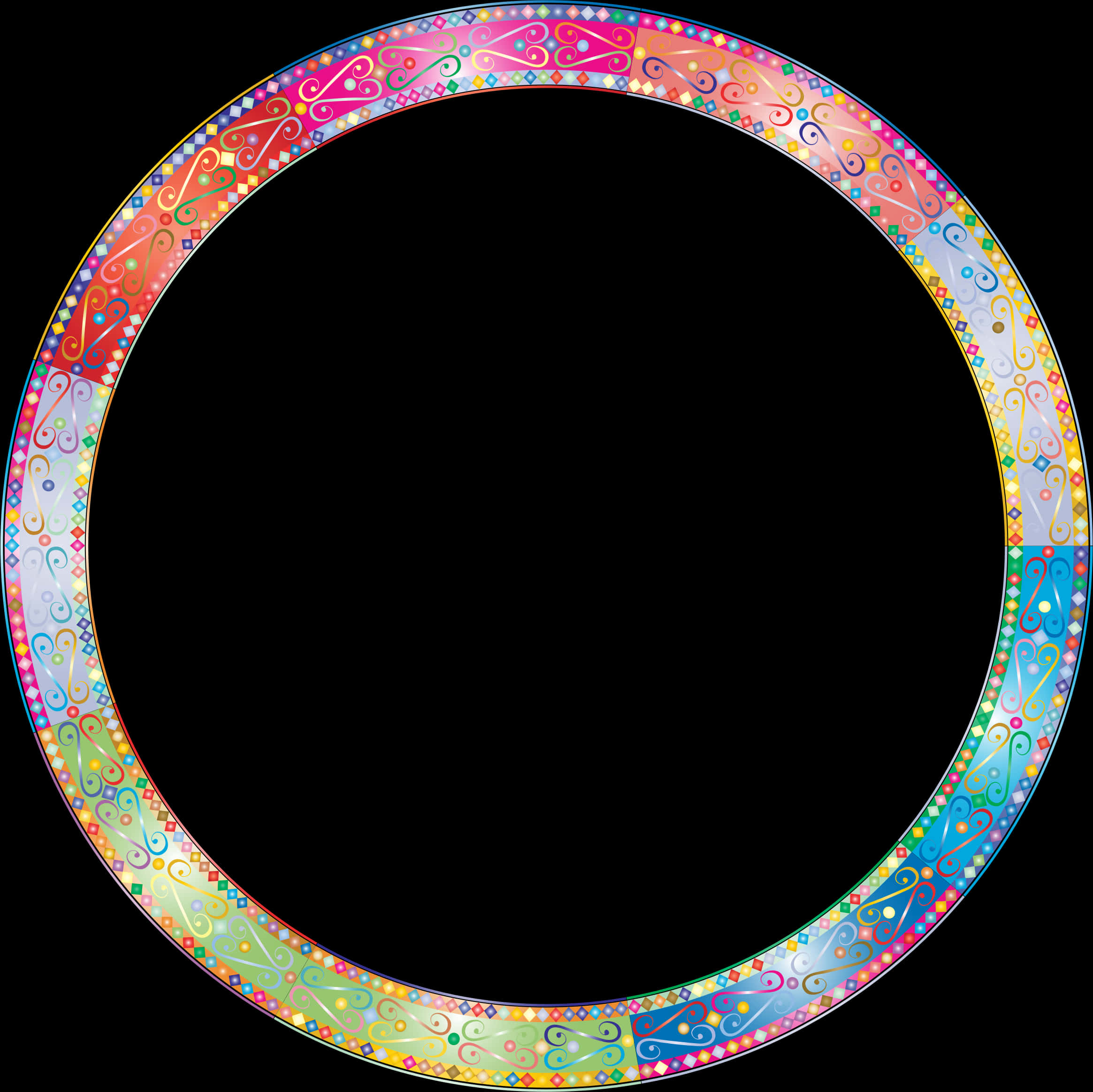 Colorful Paisley Round Frame PNG