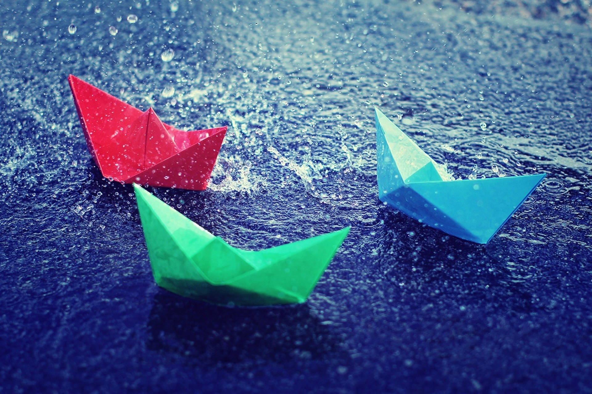 Colorful Paper Boats In The Rain