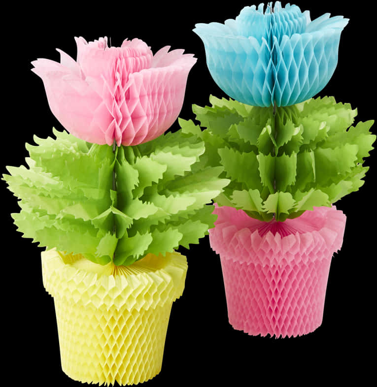 Colorful Paper Flower Pot Decorations PNG