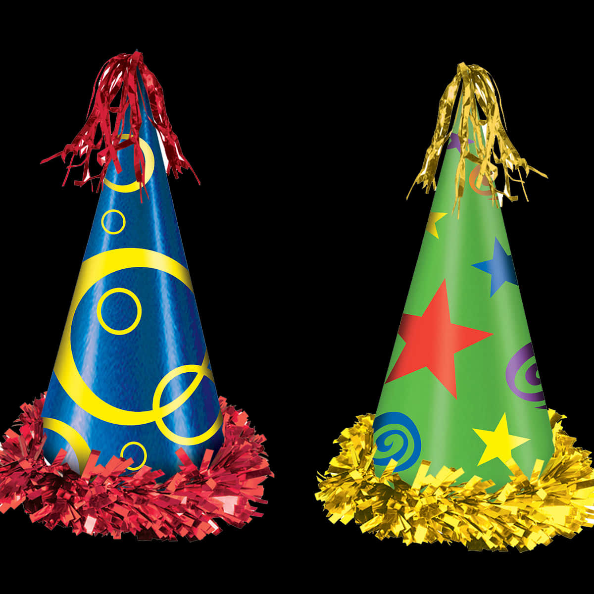 Colorful Party Hats Isolatedon Black PNG
