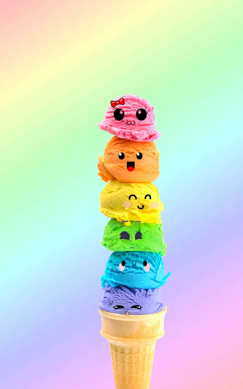 Colorful Pastel Cute Ice Cream With Expressions Wallpaper