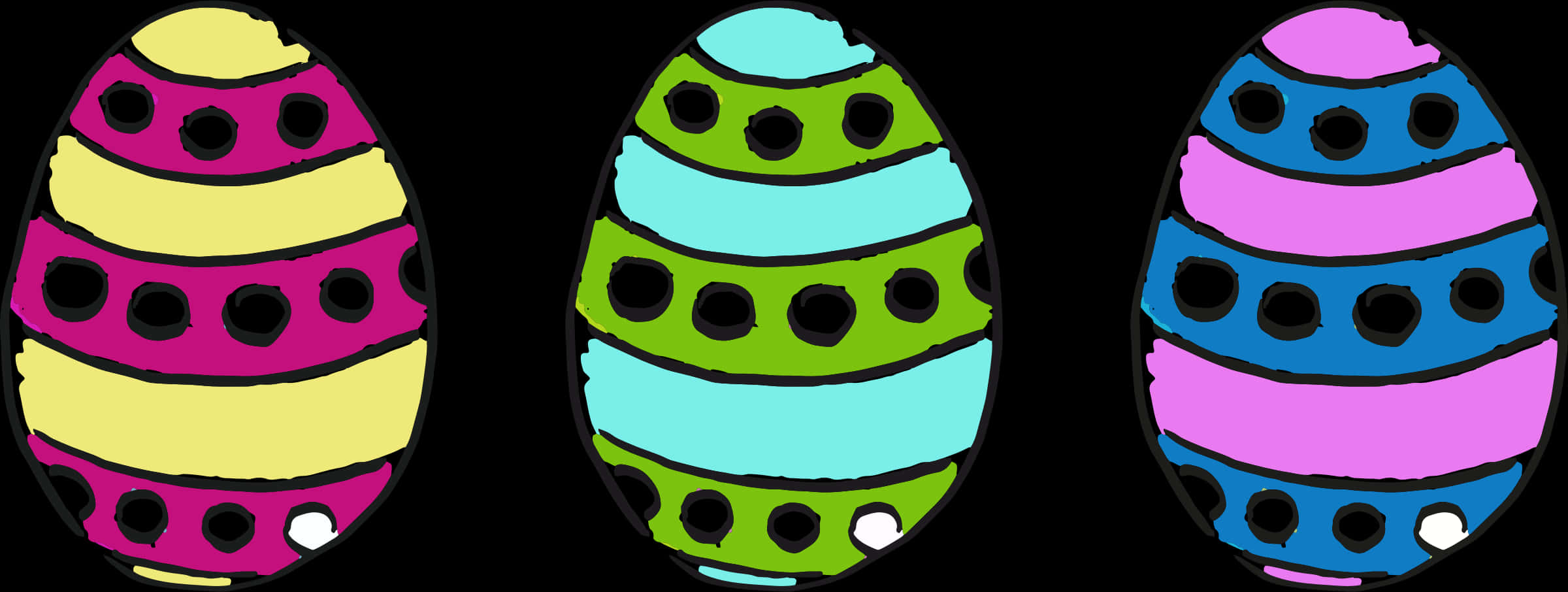 Colorful Patterned Easter Eggs PNG