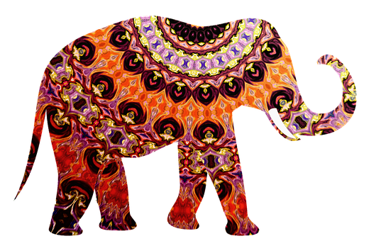 Colorful Patterned Elephant Artwork PNG