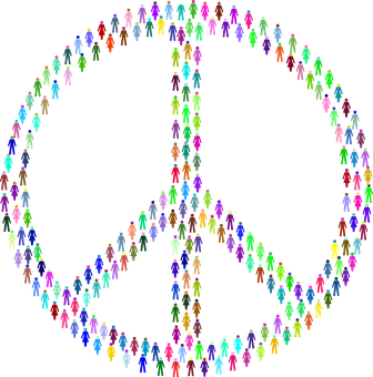 Colorful Peace Sign Human Figures PNG