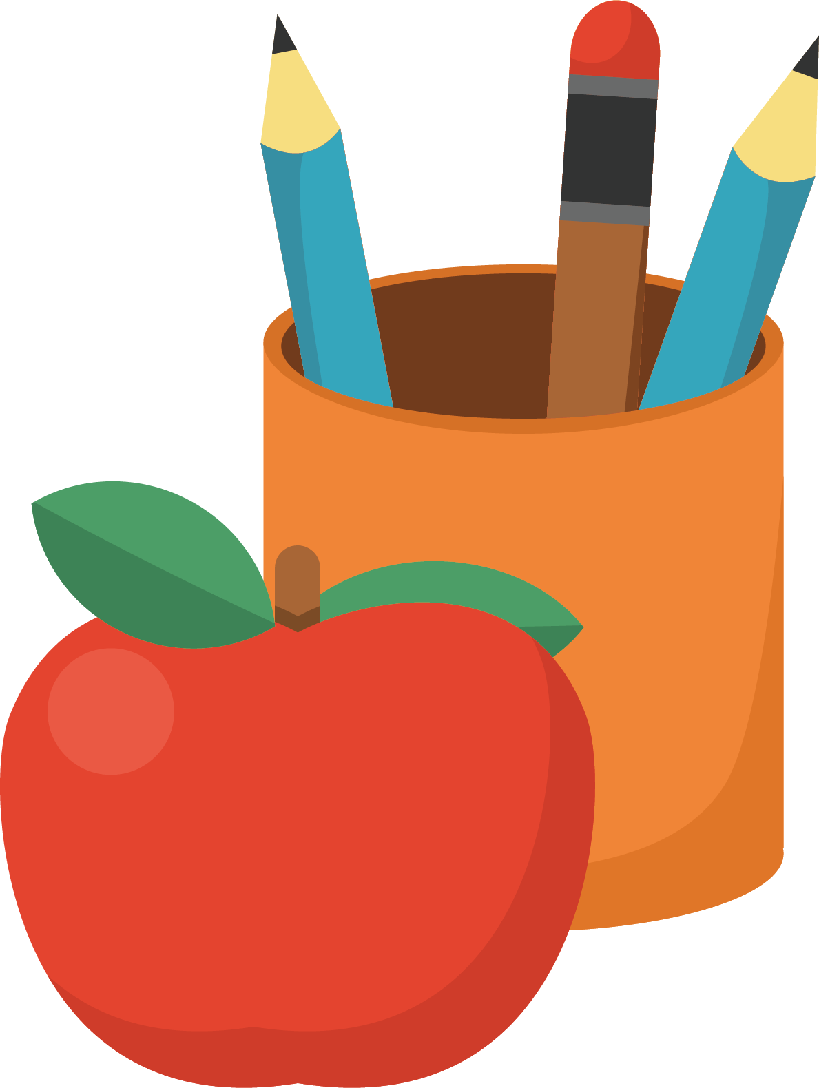 Colorful Pencilsand Apple Clipart PNG