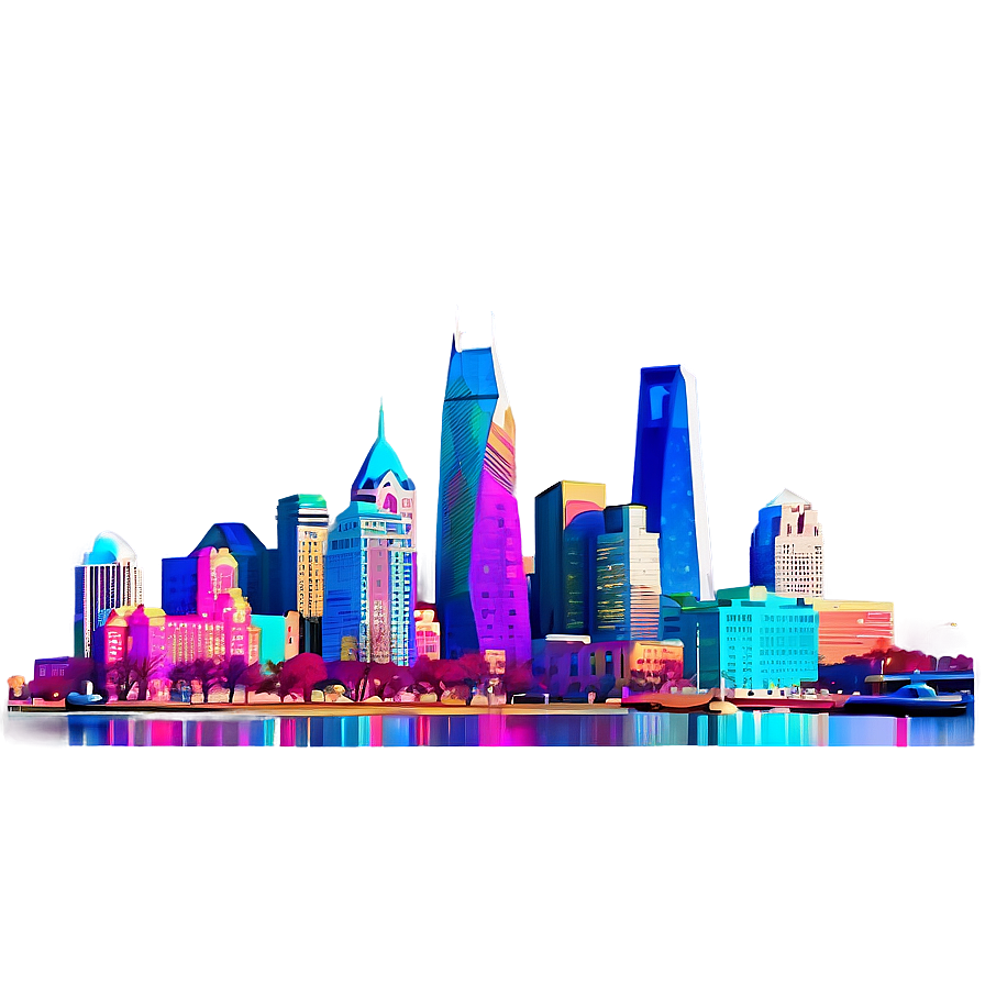 Colorful Philadelphia Skyline Artistic Render Png Waj71 PNG