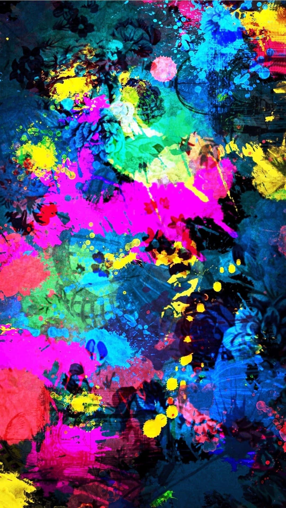 A Colorful Painting With Paint Splatters On It Wallpaper