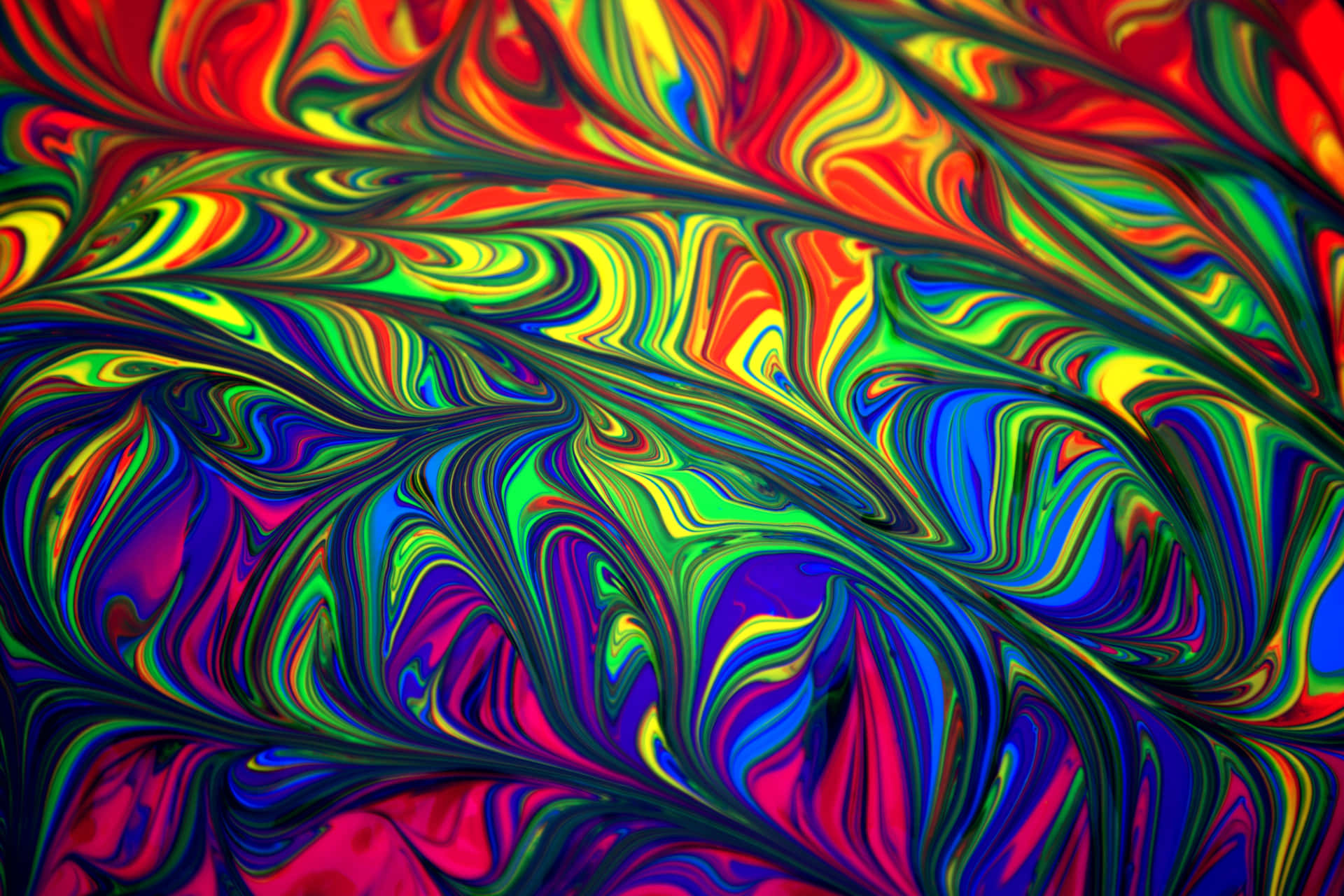 Et farverigt spiral af swirls på en mørk baggrund. Wallpaper