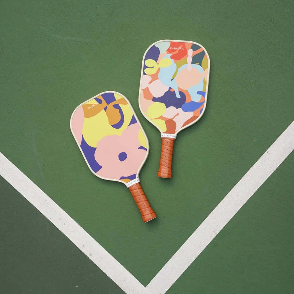 Colorful Pickleball Paddleson Court Wallpaper