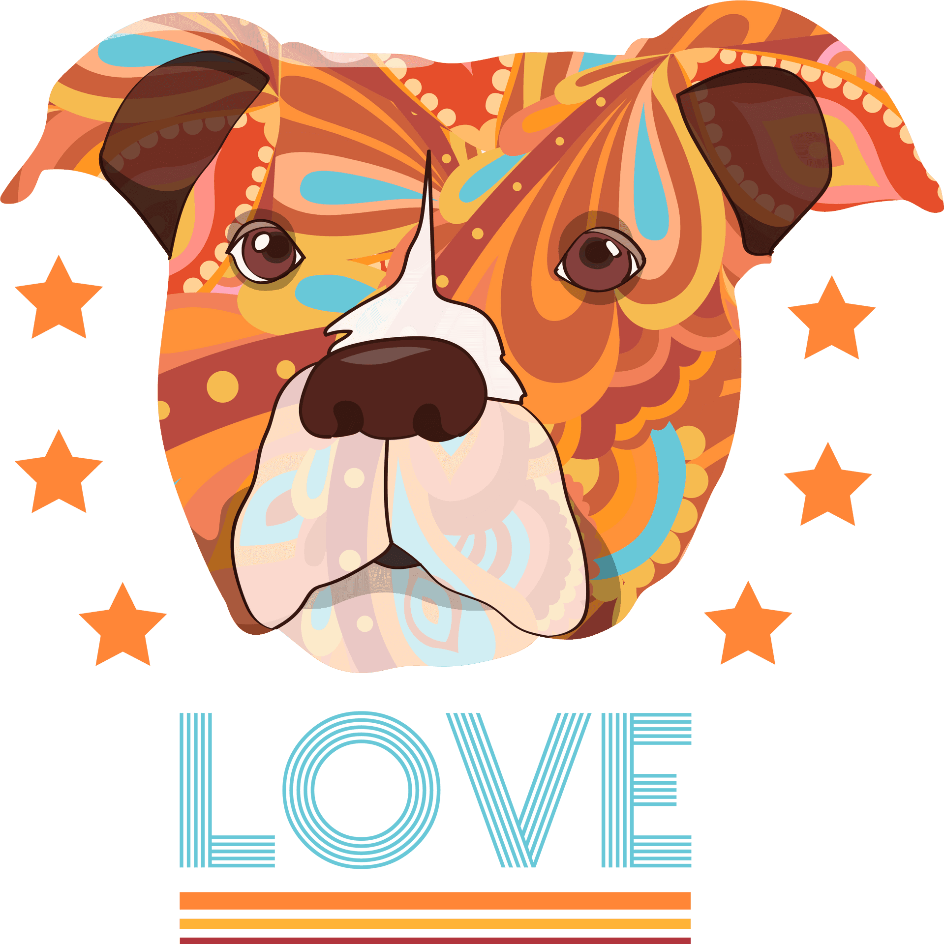 Colorful Pitbull Love Illustration PNG