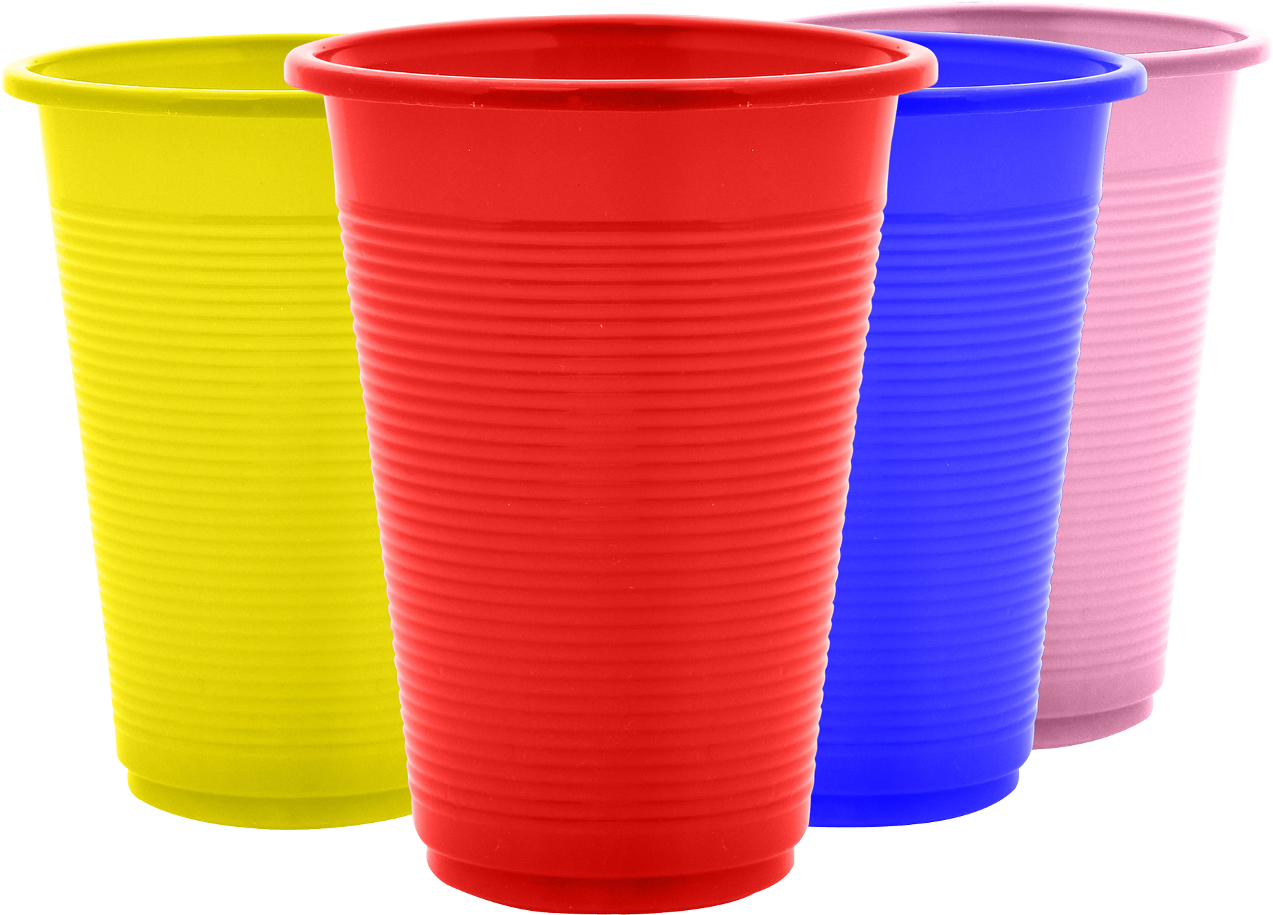 Colorful Plastic Cups Array PNG