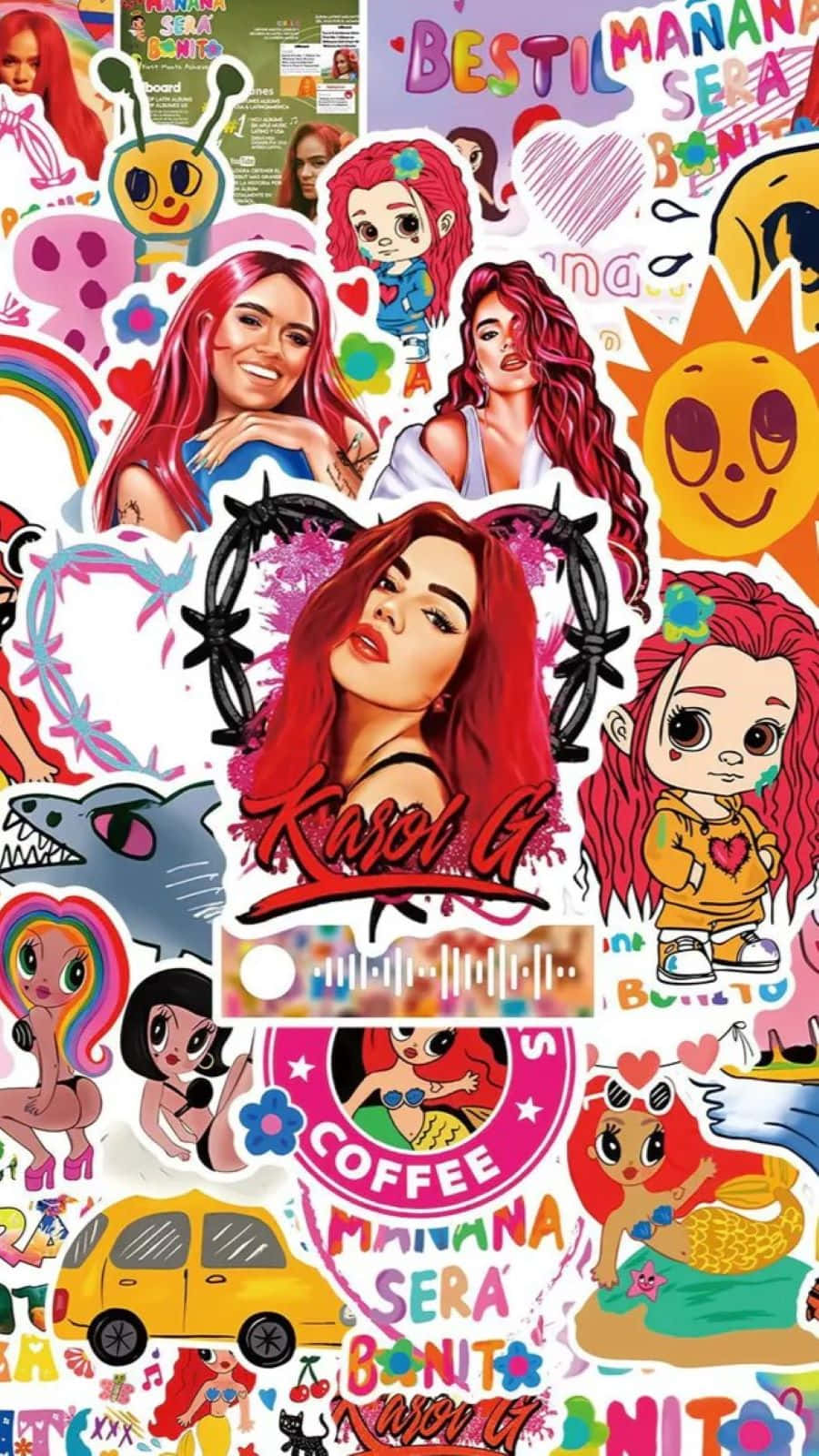 Colorful Pop Art Collage Karol G Wallpaper