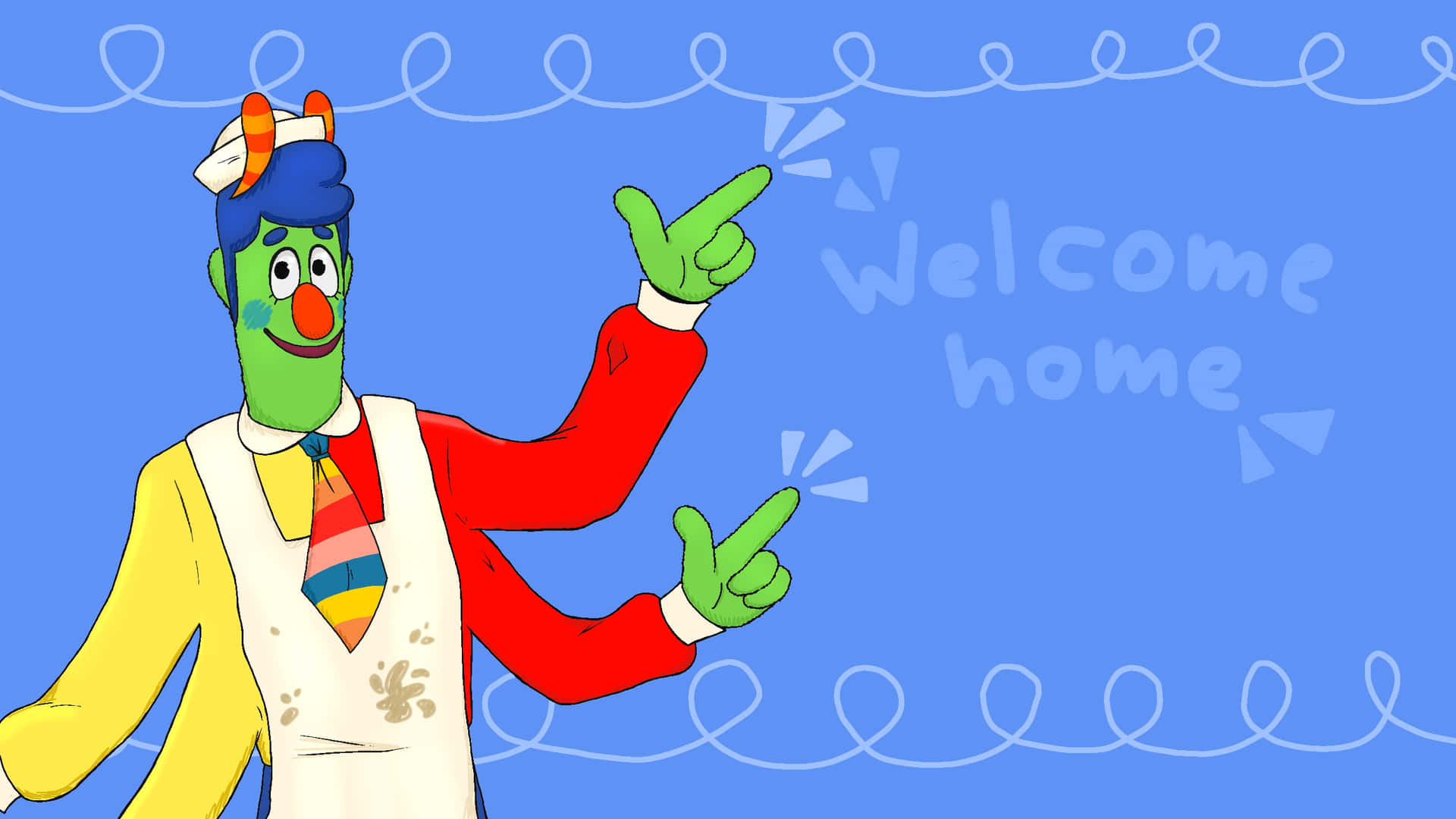 Colorful Puppet Character Welcome Home Celebration Wallpaper