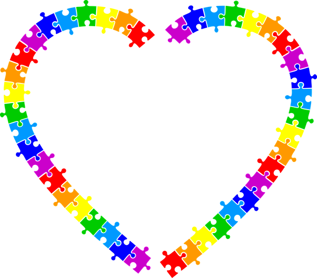 Colorful Puzzle Piece Heart Border PNG
